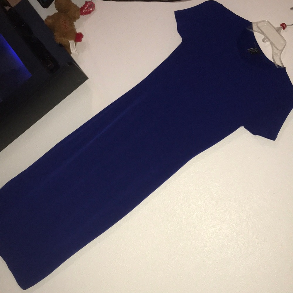 Blue Midi Sheath Dress with Raglan Short Sleeves